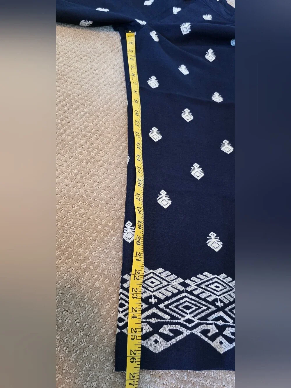 Zara Navy Wide-Leg Embroidered Pants with White Motif